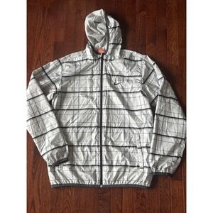 Nike Grid Plaid Windbreaker Jacket White Black Full Zip Hooded 603806-011 Large